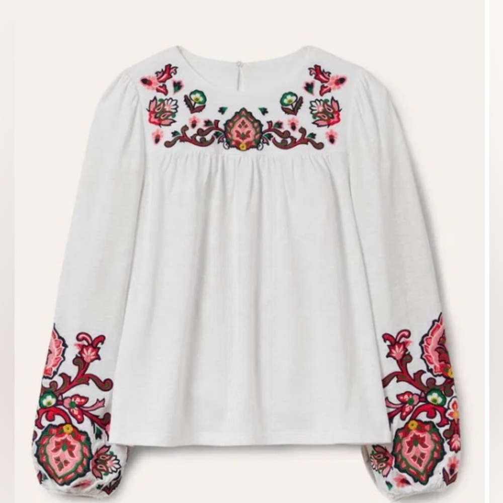 Boden Embroidered Boho Blouse in White and Multicolor💖💖